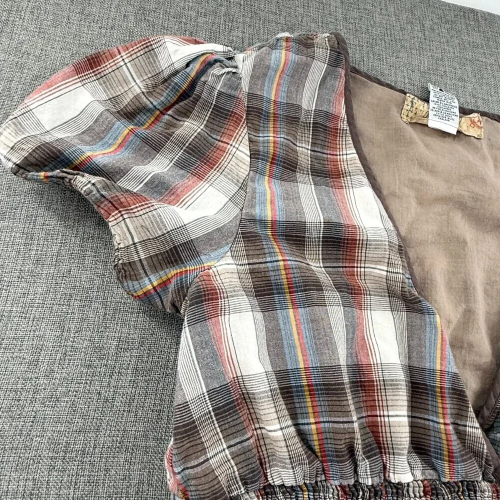 Billabong Vintage Plaid Dress Lined Low V-Neck Short Sleeve 100% Cotton Large - Picture 5 of 14